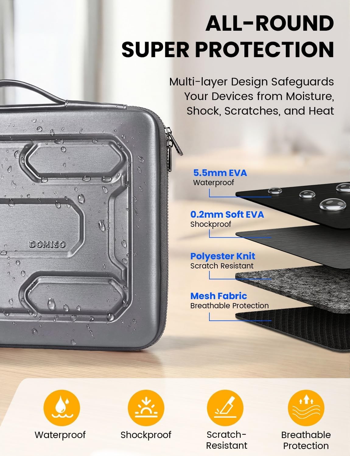 Waterproof Shockproof Hard Shell Laptop Sleeve Case 17-17.3 inch with Handle, Da