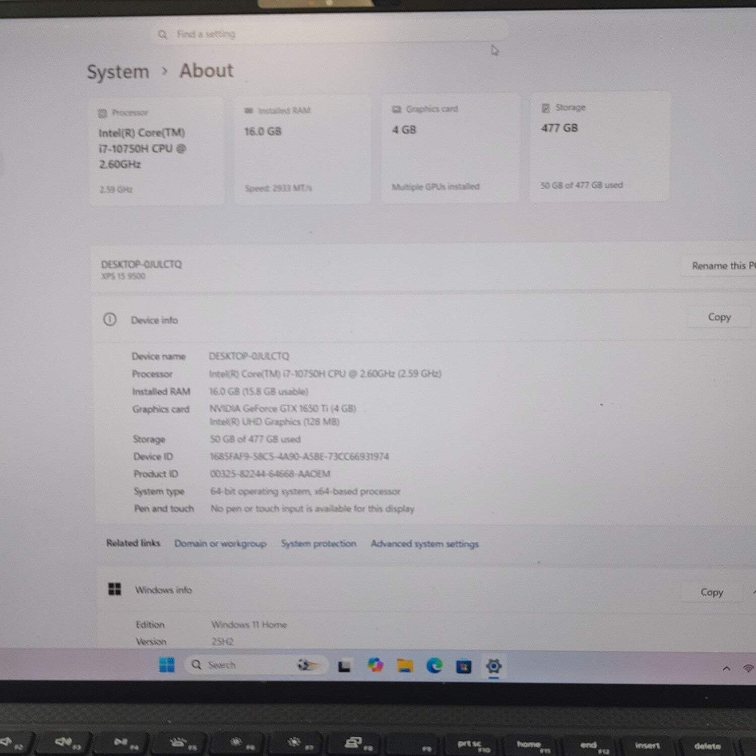 Dell XPS 9500 15.6″ i7-10750H 2.6GHz 16GB RAM 500GB SSD GeForce GTX 1650 Ti