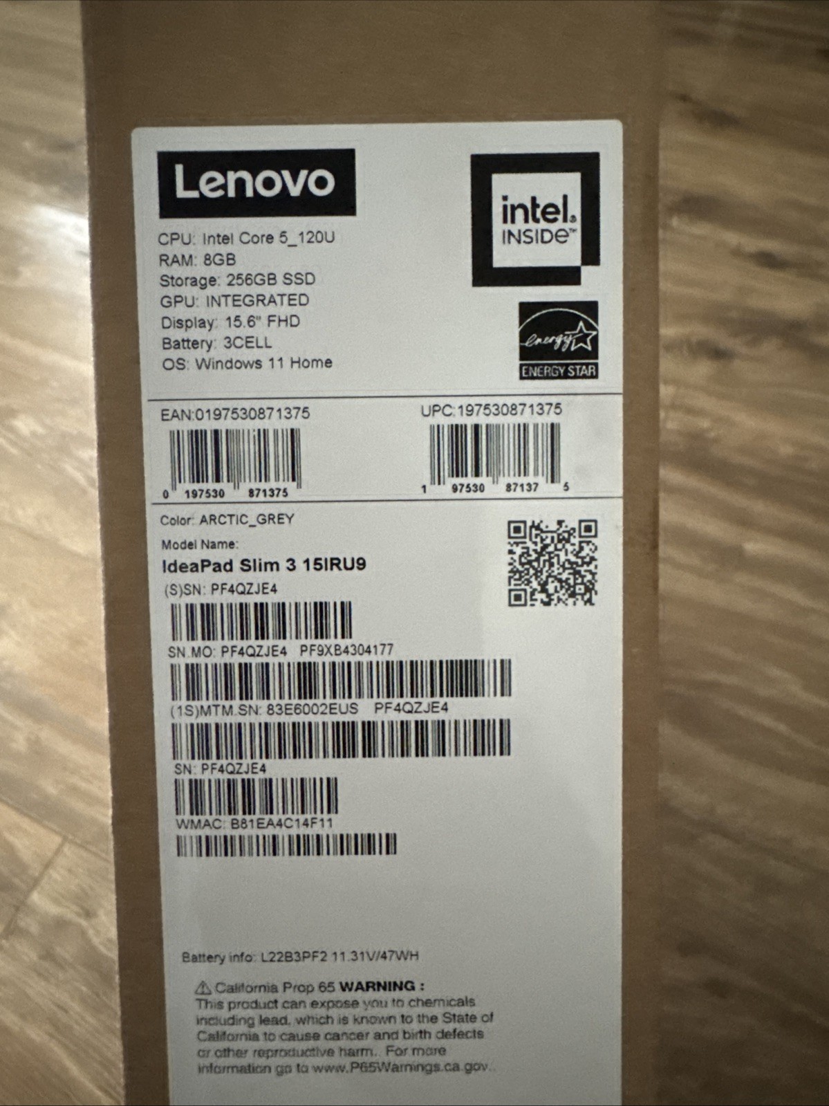 Lenovo Ideapad Slim3 15IRU9 Intel i5 12th Gen / 8GB RAM / 256 SSD Artic Grey New