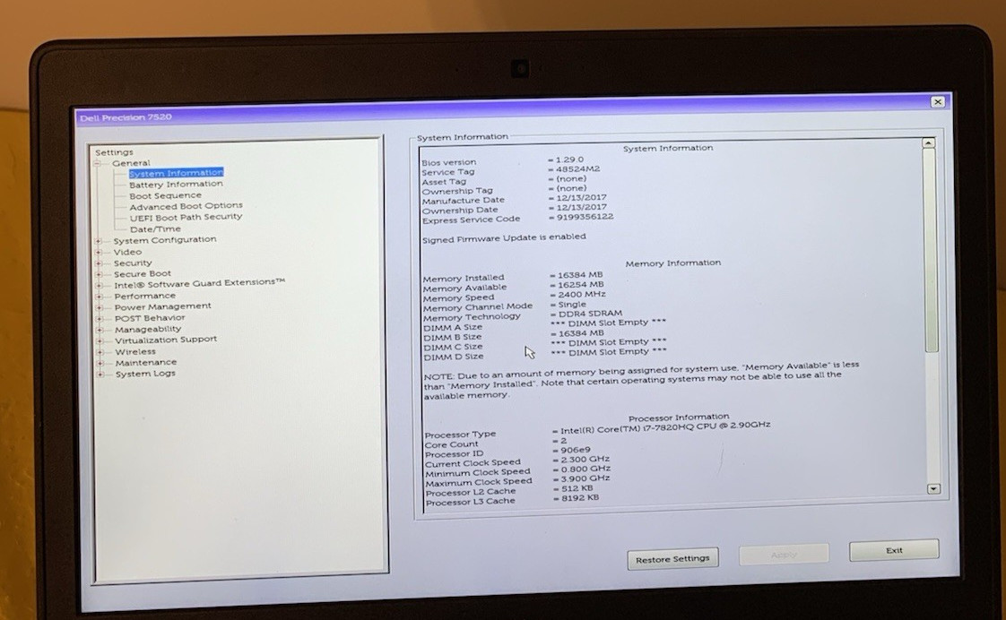 Dell Precision 7520 Workstation 15.6″ Core i7-7820HQ 2.90GHz 16GB Ram 2 TB HDD