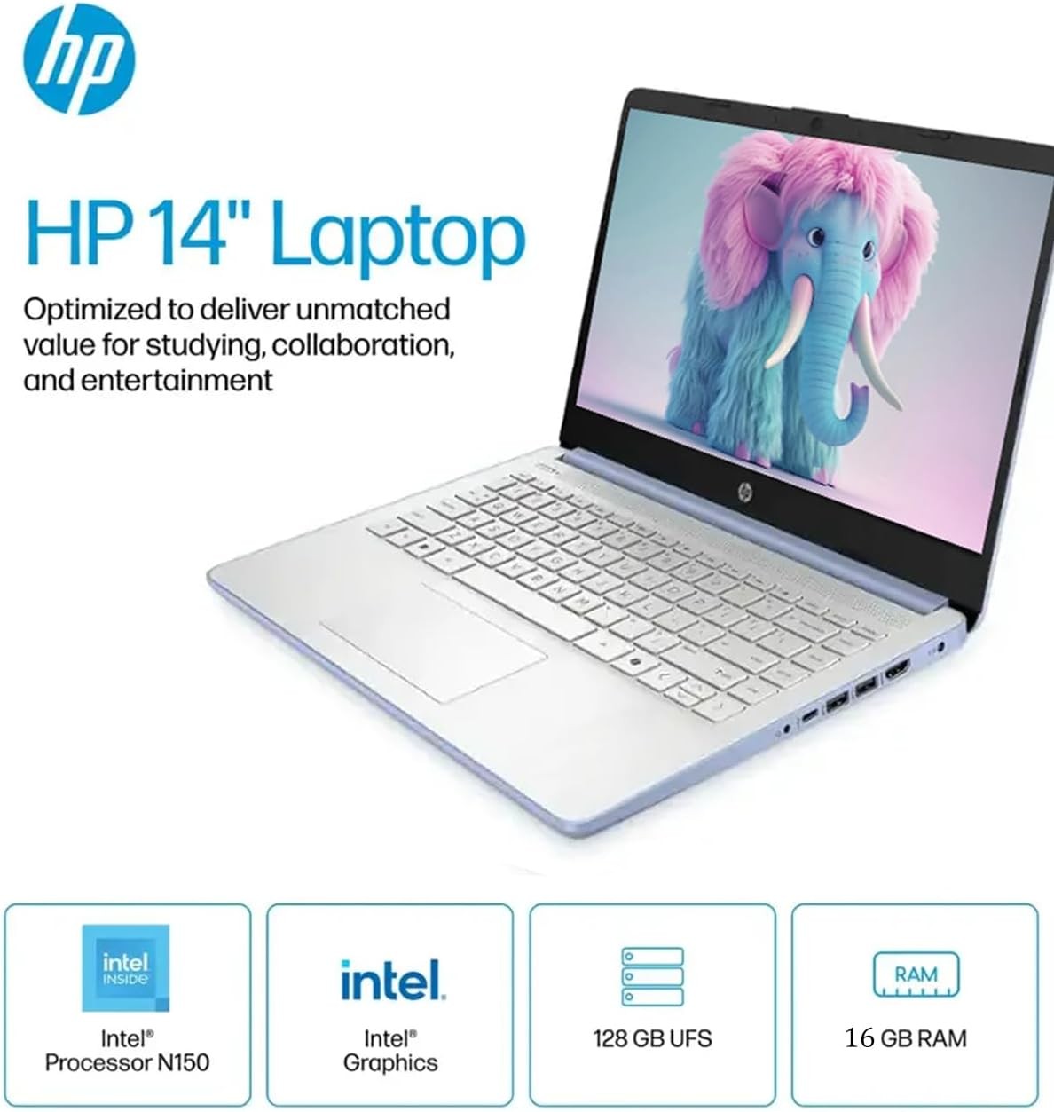 📍HP 14 in Laptop Intel Processor N150 16GB RAM 128GB UFS Copilot AI – Win11Pro
