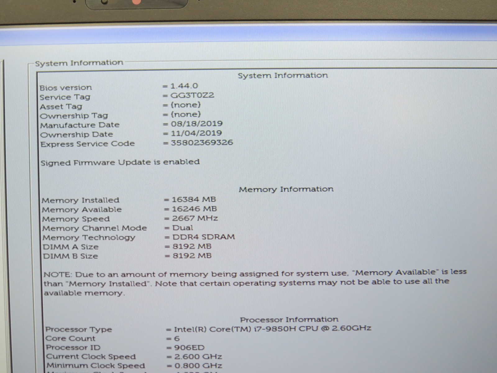 Dell Latitude 5501 i7-9850H @ 2.6GHz 16GB DDR4 256 GB m2 No OS
