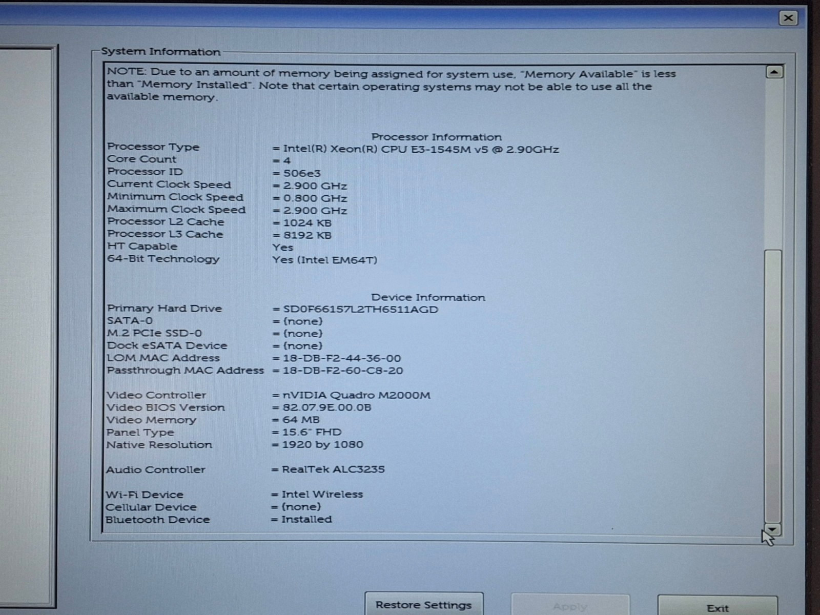 Dell Precision 7510 E3-1545M 256GB SSD 15.6″ Quadro M2000M Windows 10 Pro Laptop