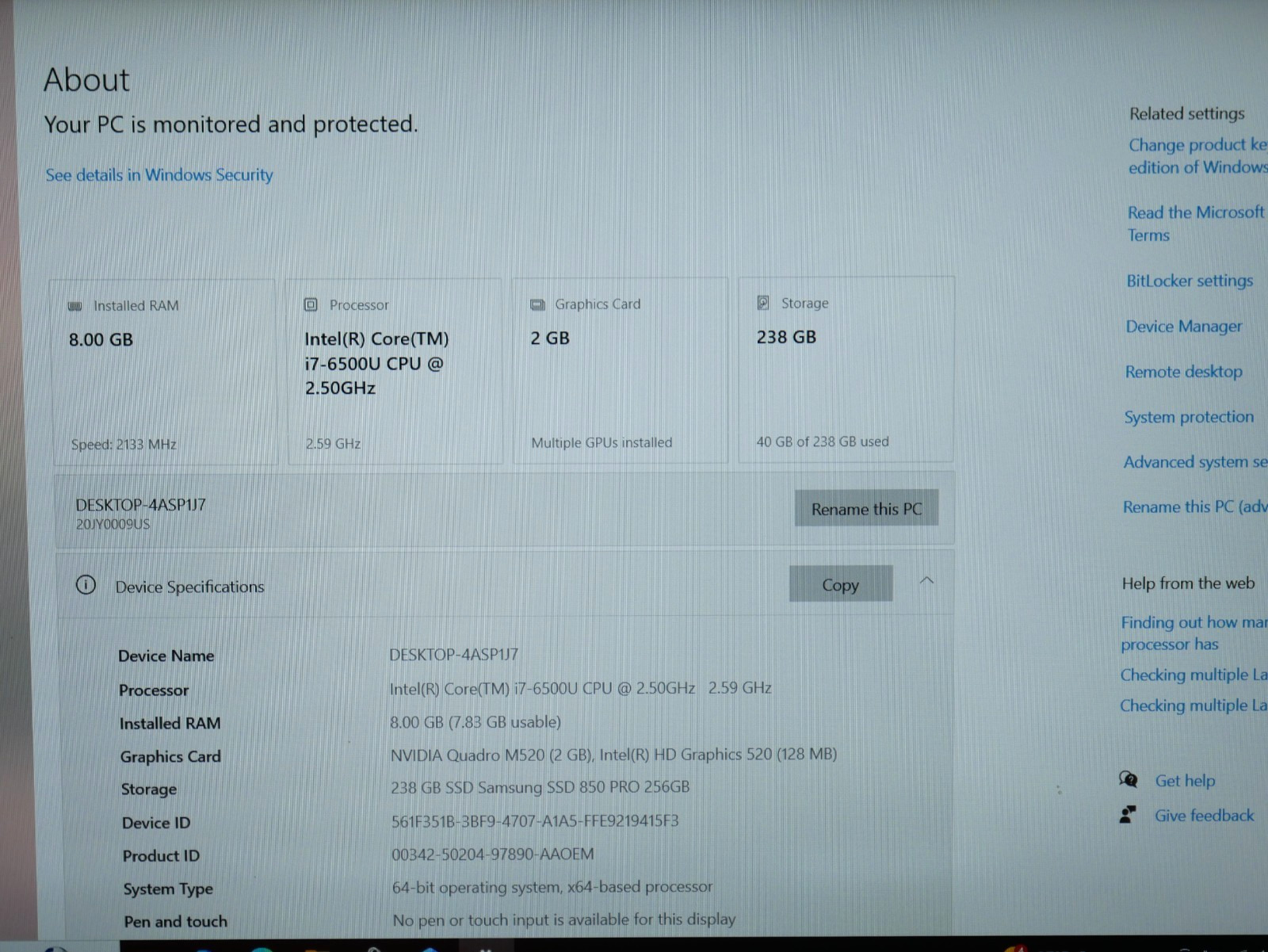 Lenovo ThinkPad P51s Intel i7-6500U @2.5GHz 8GB 256GB Quadro M520 15″ Laptop #L2