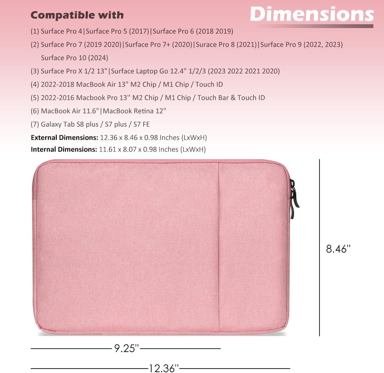 12-Inch Laptop Tablet Sleeve Case Cover for Surface Pro 4/5/6/7/7+/8/9 & MacBook