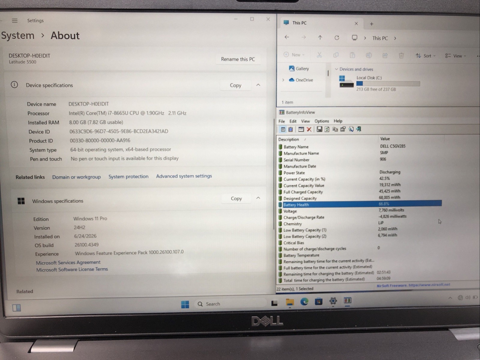 Dell Latitude 5500, Intel Core i7-8665U @1.90Ghz, 8GB RAM, 256GB SSD, W11Pro