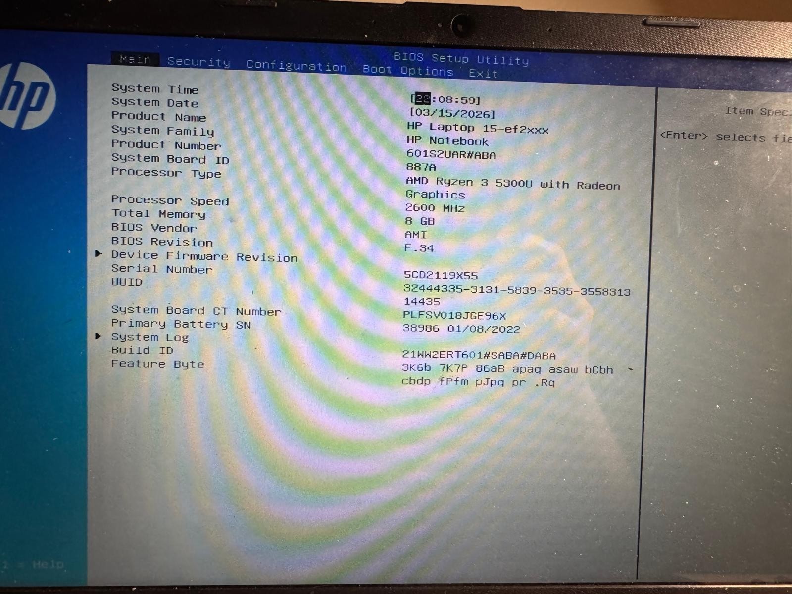 HP Laptop 15-ef2007ds AMD Ryzen 3 5300U 8GB RAM NO SSD NO AC Adapter