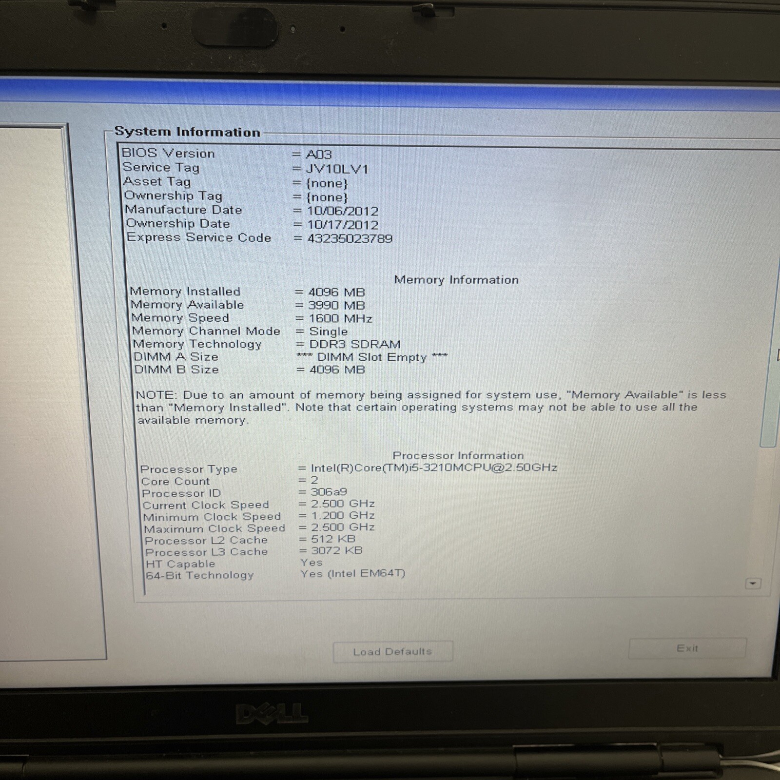 Dell Latitude E5530 15.6″ i5-3210M @2.5GHz 4GB RAM NO AC/HDD FOR PARTS