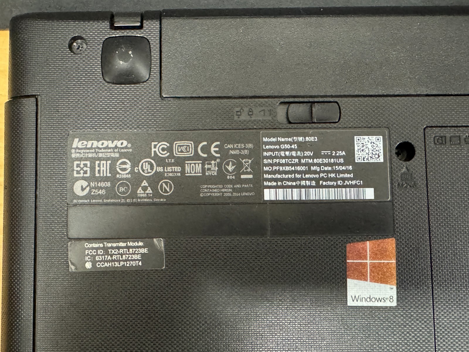 *Bad Battery* Lenovo G50-45 Laptop 80E30181US AMD A8-6410 15.6″ HD 80E3