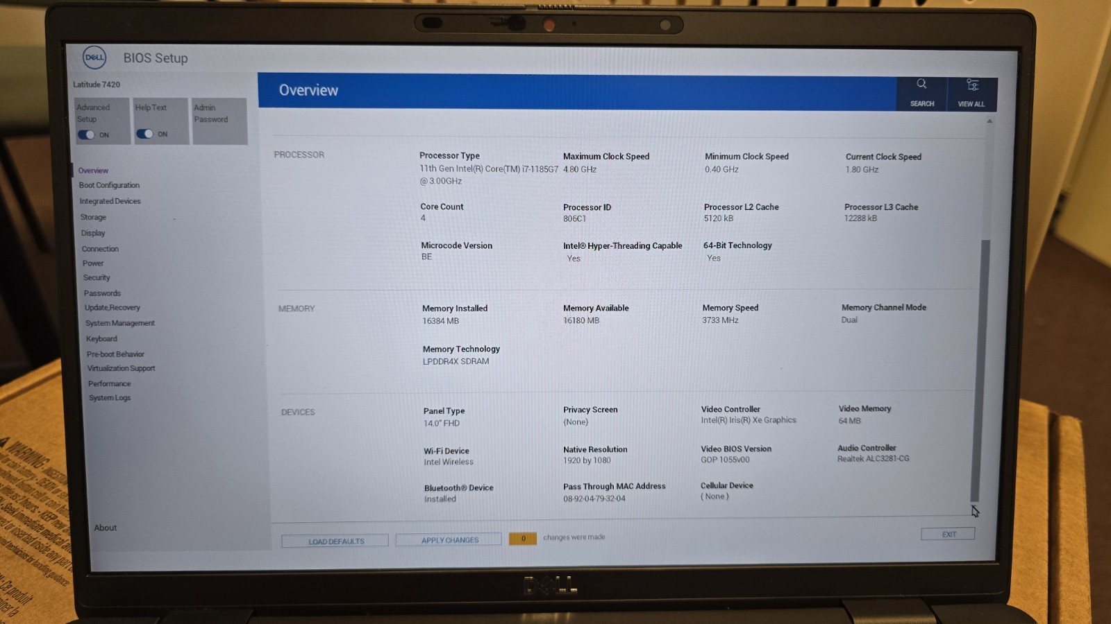 DELL LATITUDE 7420 14″ 11th Gen Intel Core i7-1185G7 3.00GHz 16GB RAM 256GB NVMe