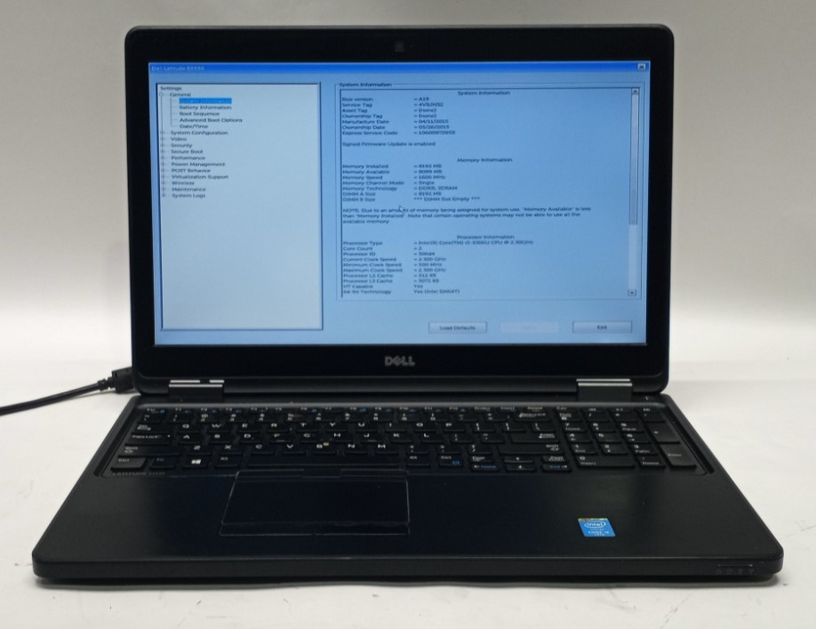 Dell Latitude E5550 i5-5300U VPRO@2.30GHz 8GB RAM NO HDD/OS NO BATTERY WH936