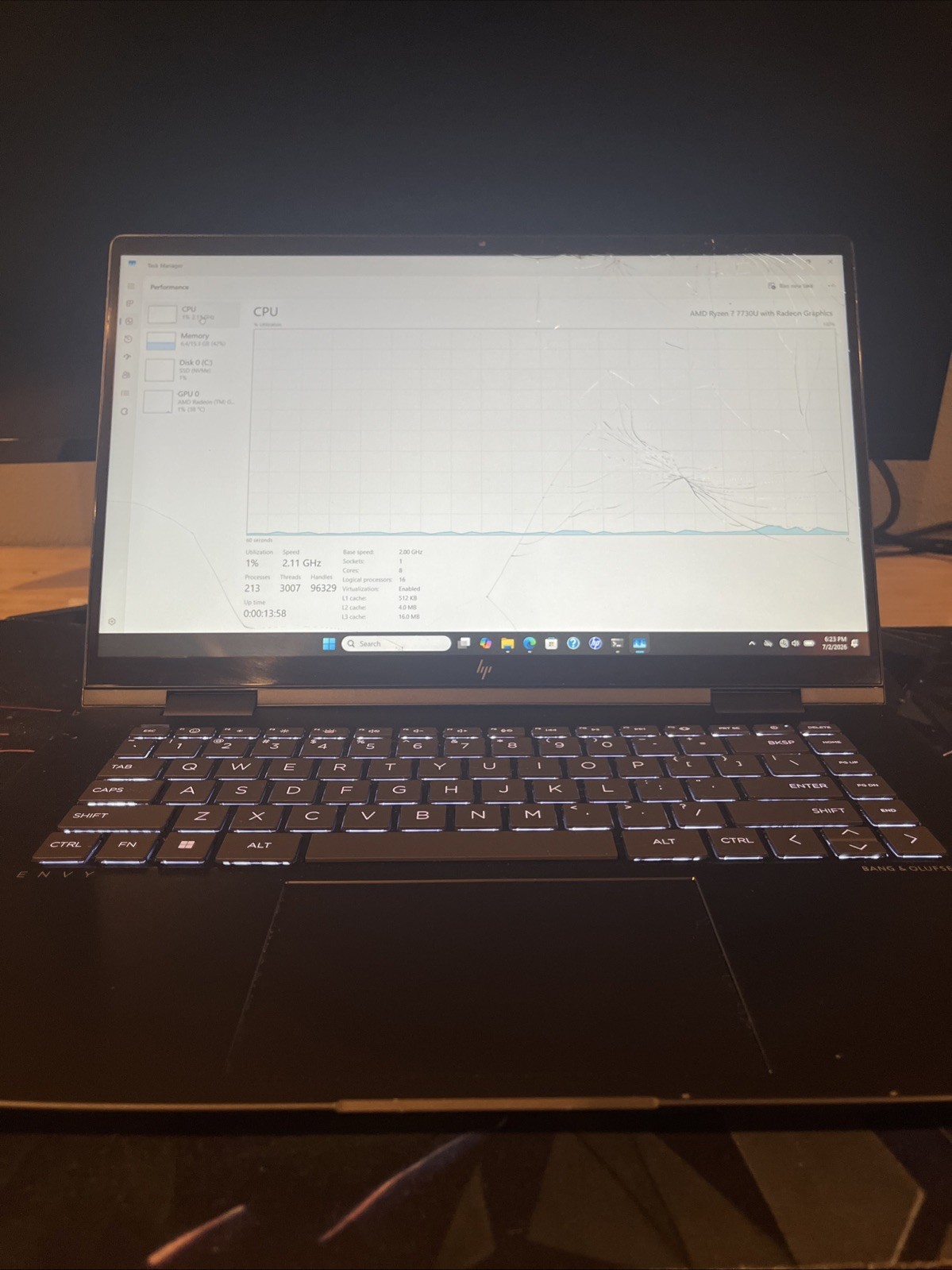 WORKS! HP Envy x360 15.6″ Ryzen 7 7730U 16GB RAM 512GB SSD Laptop. READ!