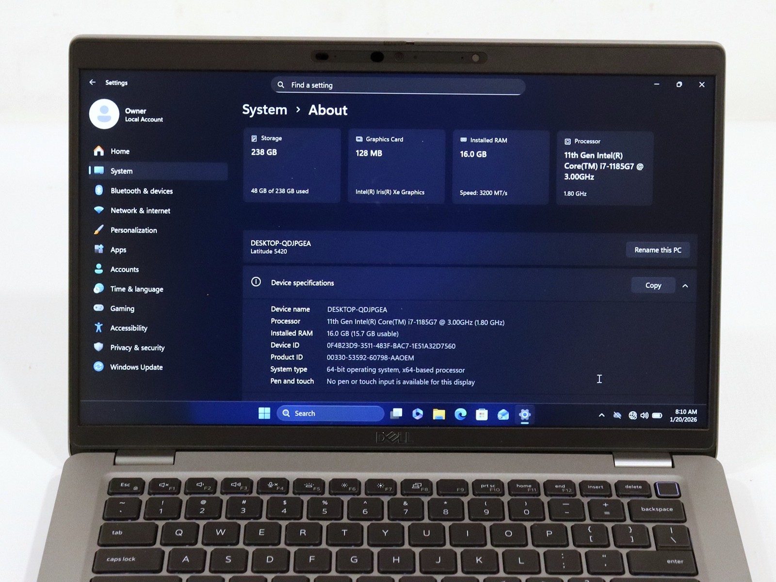 Dell Latitude 5420 14″ Intel i7-1185G7 16GB 256GB NVMe Win 11 Pro