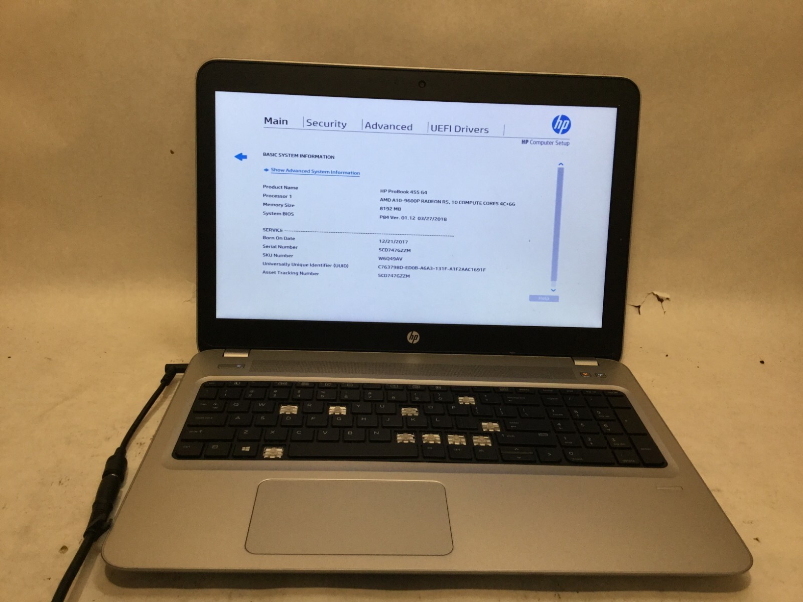HP ProBook 455 G4 / AMD A10-9600 R5 10 CC. (4C+6G) @ 2.4GHz / (NO STORAGE) -MR