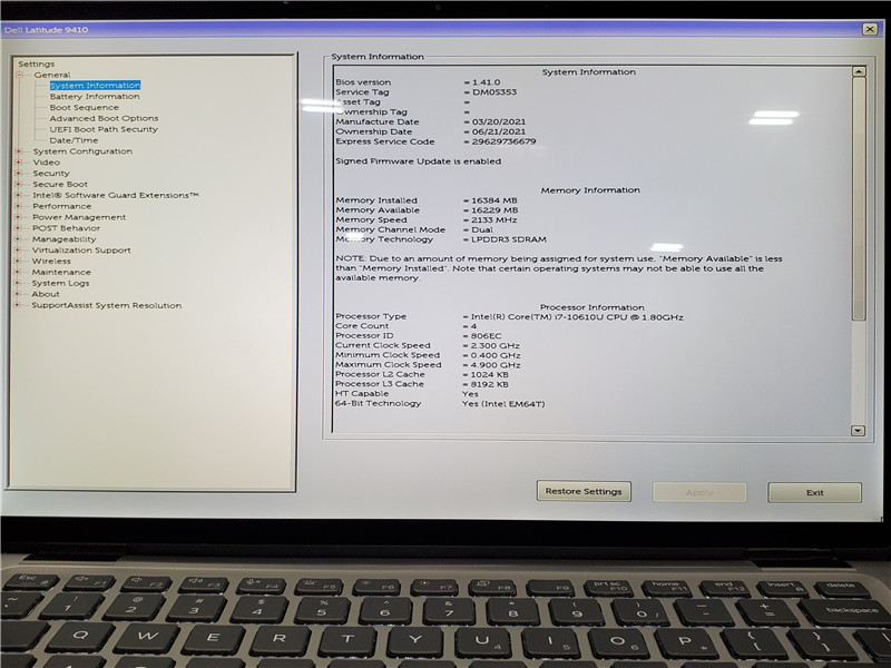 Dell Latitude 9410 Laptop i7-10610U 1.8GHz 16GB 250GB SSD Win 10 COA Grade C