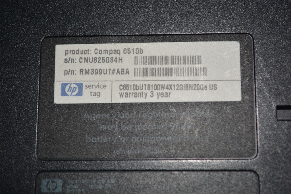 HP COMPAQ 6510B RM399UT-ABA Laptop CORE2 DUO T8100 2.1GHz 2GB 120GB