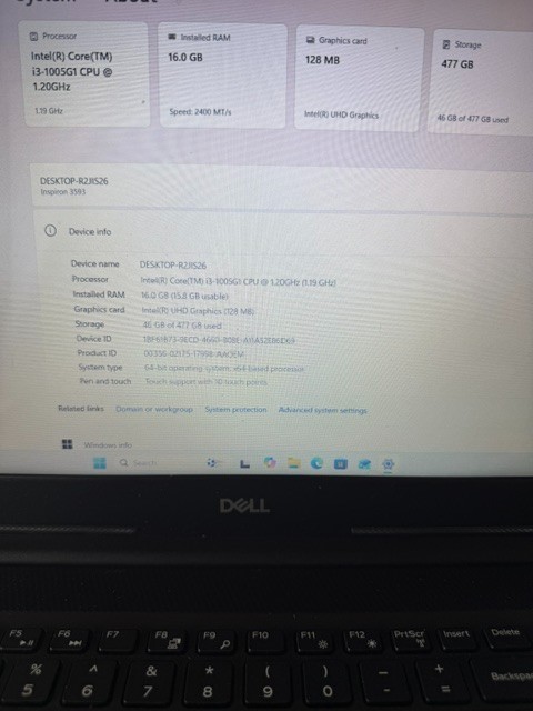 Dell Inspiron 3593 i3-1005G1 512GB SSD 16GB RAM (No Charger Included)