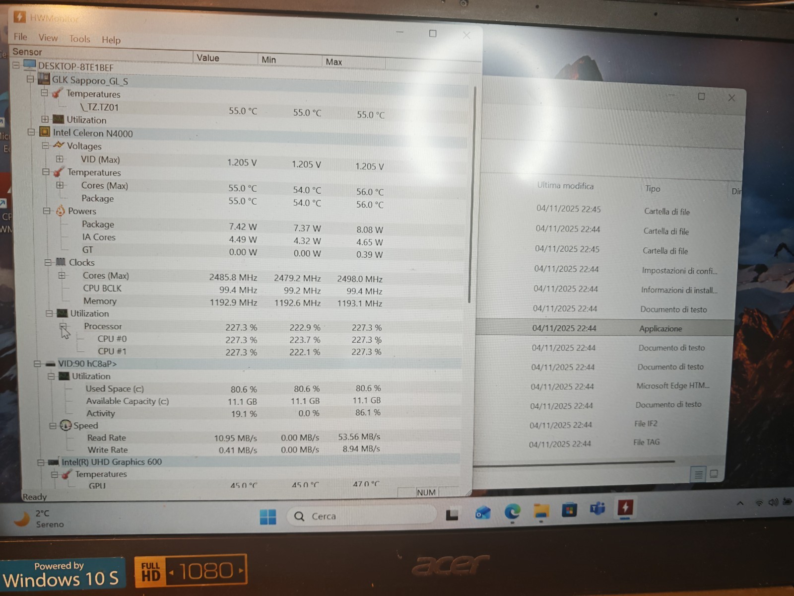 ACER SF114-32 MOTHERBOARD 448.0E604.001M N4000 64GB EM 4GB UHD 600 NBGXH1100A #
