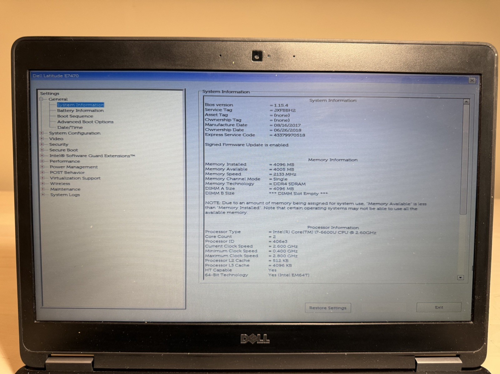 Dell Latitude E7470 Laptop Intel i7 6th Gen No HD/OS/AC Adapter- Swollen Battery