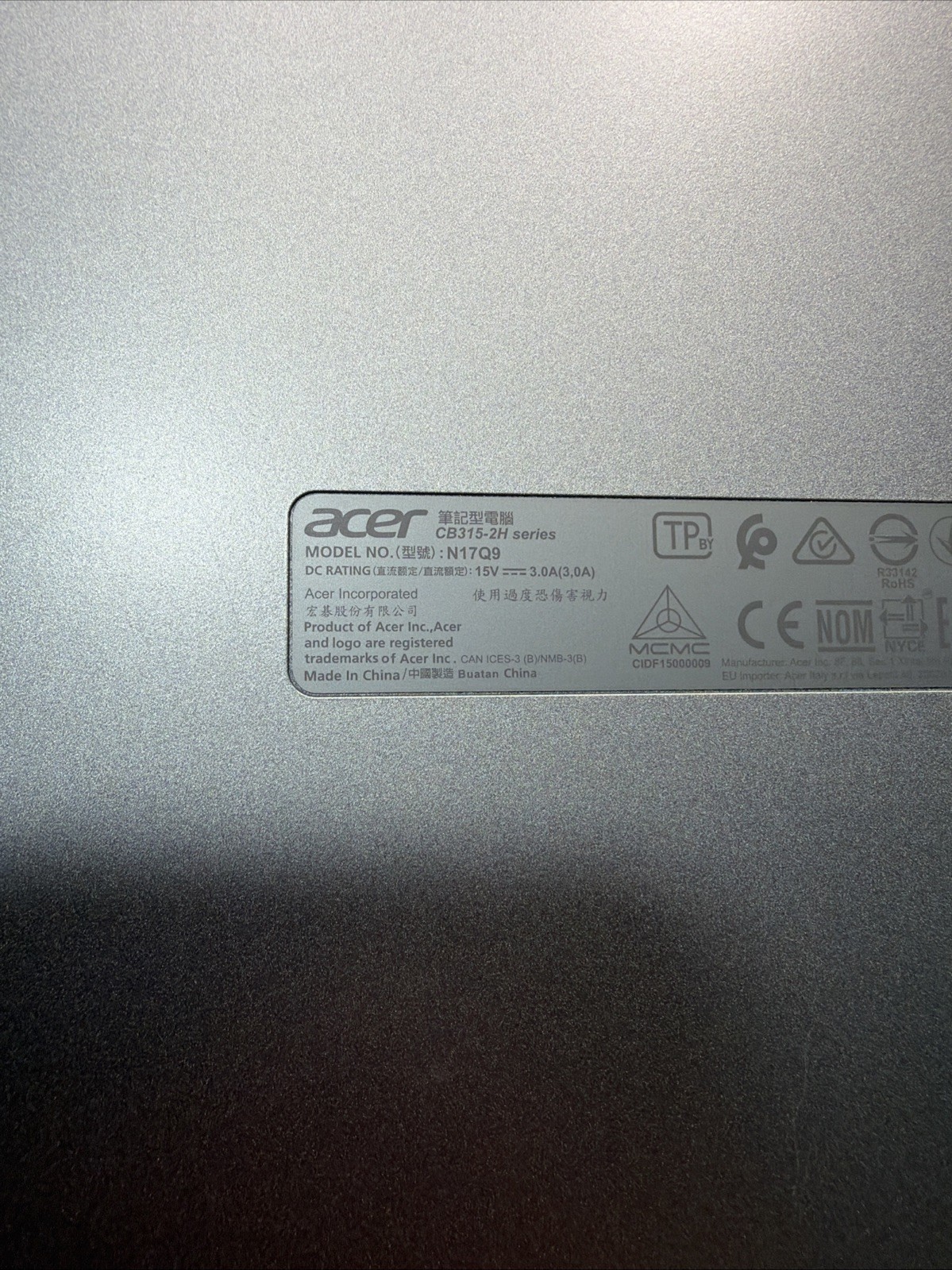 ACER Chromebook 315 15.6″ AMD A6-9220C @ 2.70GHz 4GB RAM 32GB SSD