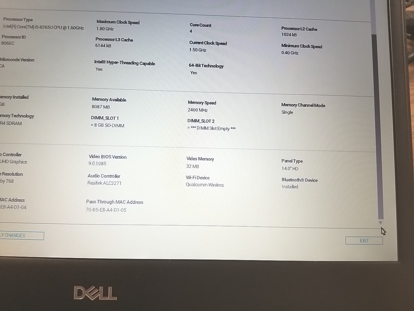 Dell Latitude 3400 14″ (i5-8265U 1.80GHZ, 8GB RAM – 256GB SSD