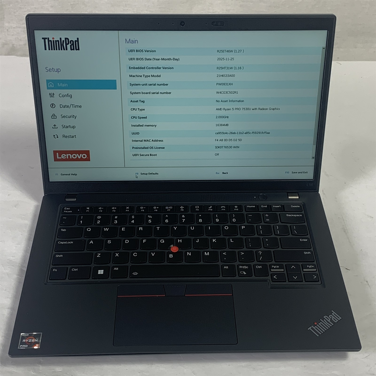 Lenovo ThinkPad L14 Gen 4 14″ Ryzen 5 Pro 7530U 2.0GHz 16GB 256GB NVMe SSD-Win11
