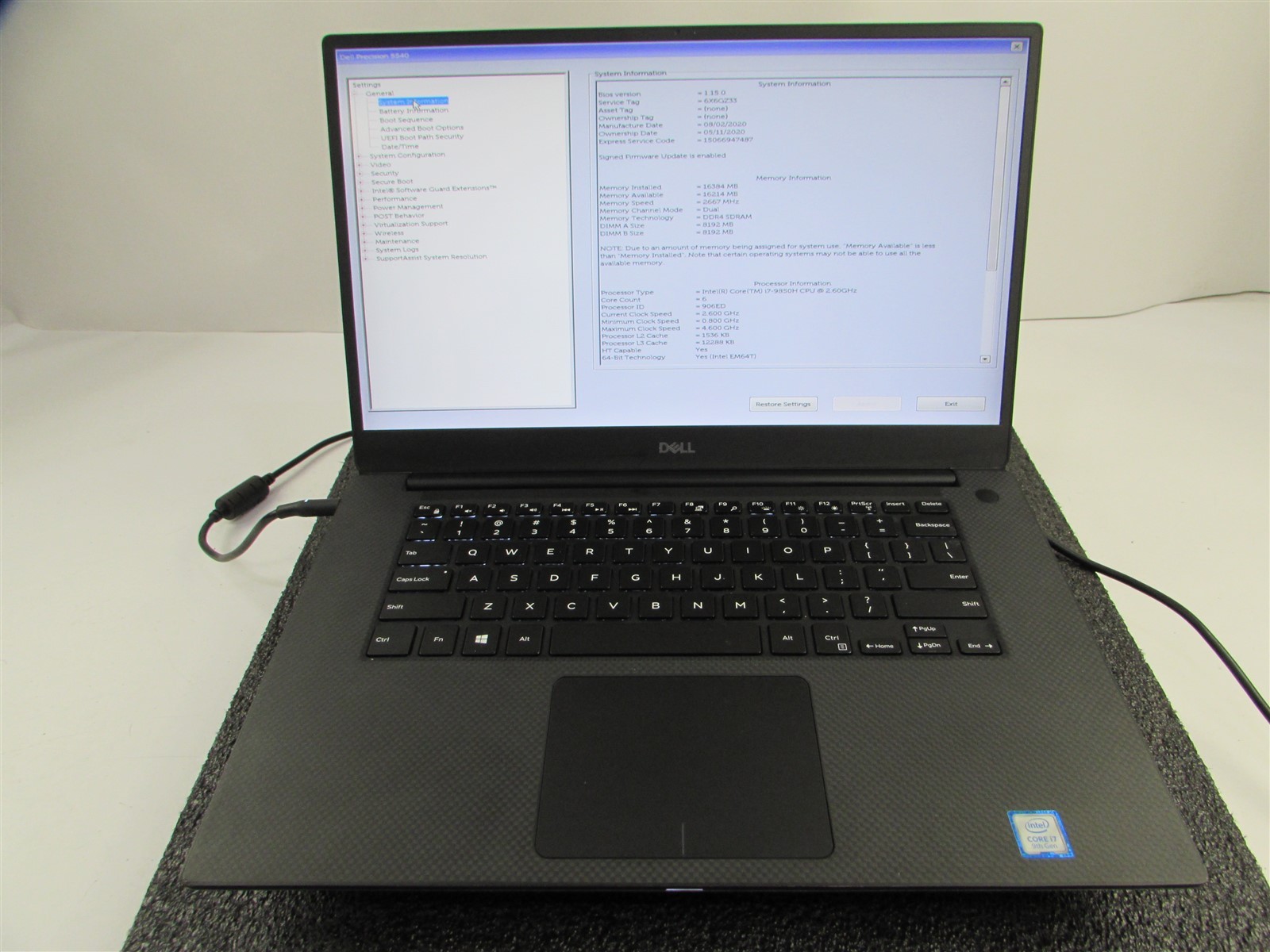 DELL PRECISION 5540 1920X1080 FHD I7-9850H 512GB SSD 16GB RAM T2000 NO O.S