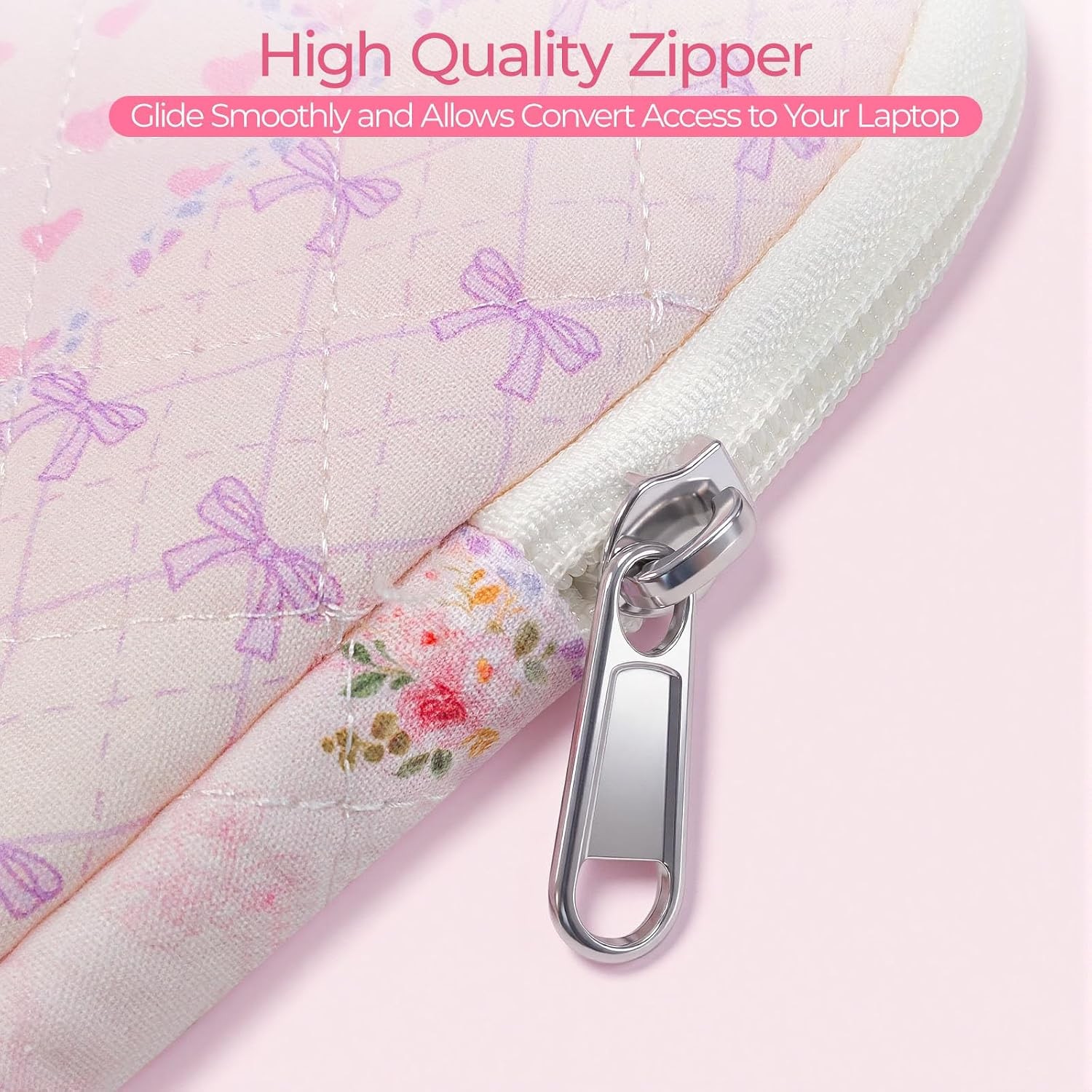13-14 inch Cotton Quilted Laptop Sleeve for Women, Aesthetic Puffy Laptop Case