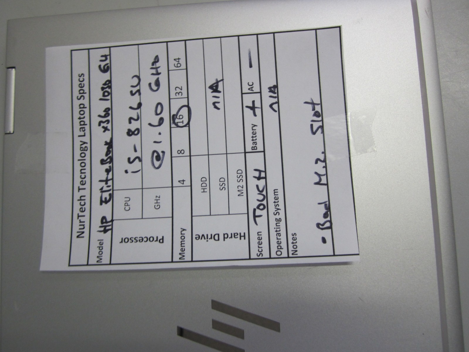 HP EliteBook X360 1030 G4 Touch i5-8265U 1.6GHz 16GB NO HDD/AC/OS BAD M2 SLOT