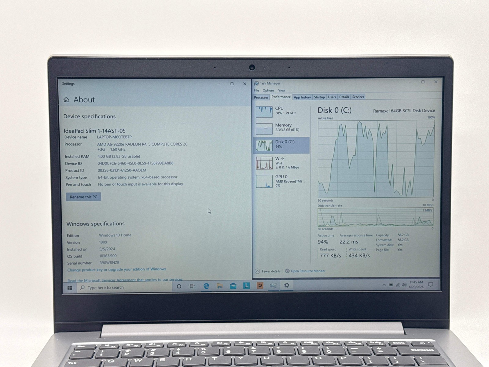 Lenovo Slim 1-14AST-05 14″ AMD A6-9220e 4GB 64GB eMMC Used