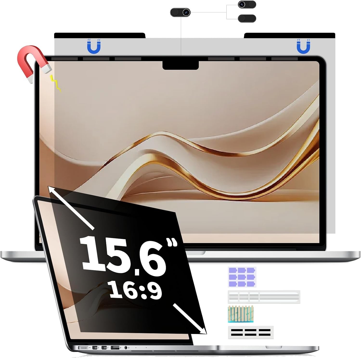 Magnetic Laptop Privacy Screen for 15.6 Inch 16:9, Removable Computer Screen Pri