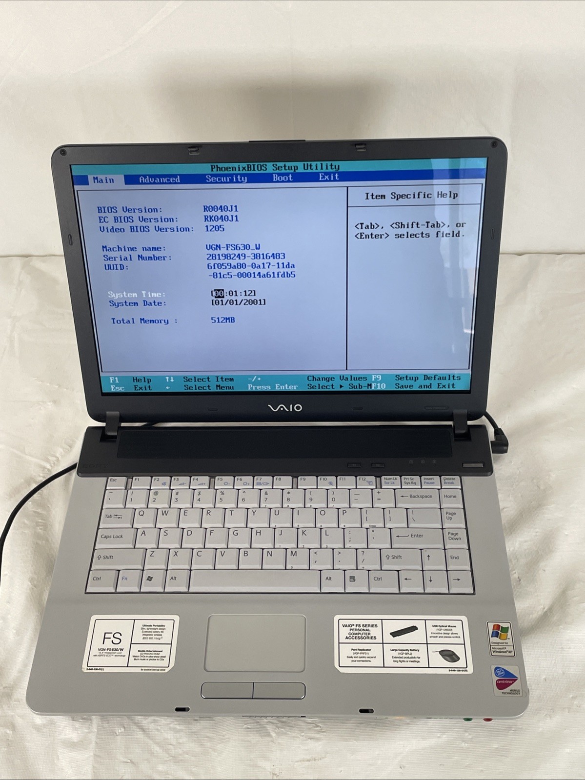 Sony Vaio VGN-FS630W Laptop | Intel Pentium (1.73 GHz) | 512MB RAM | No HDD |BB