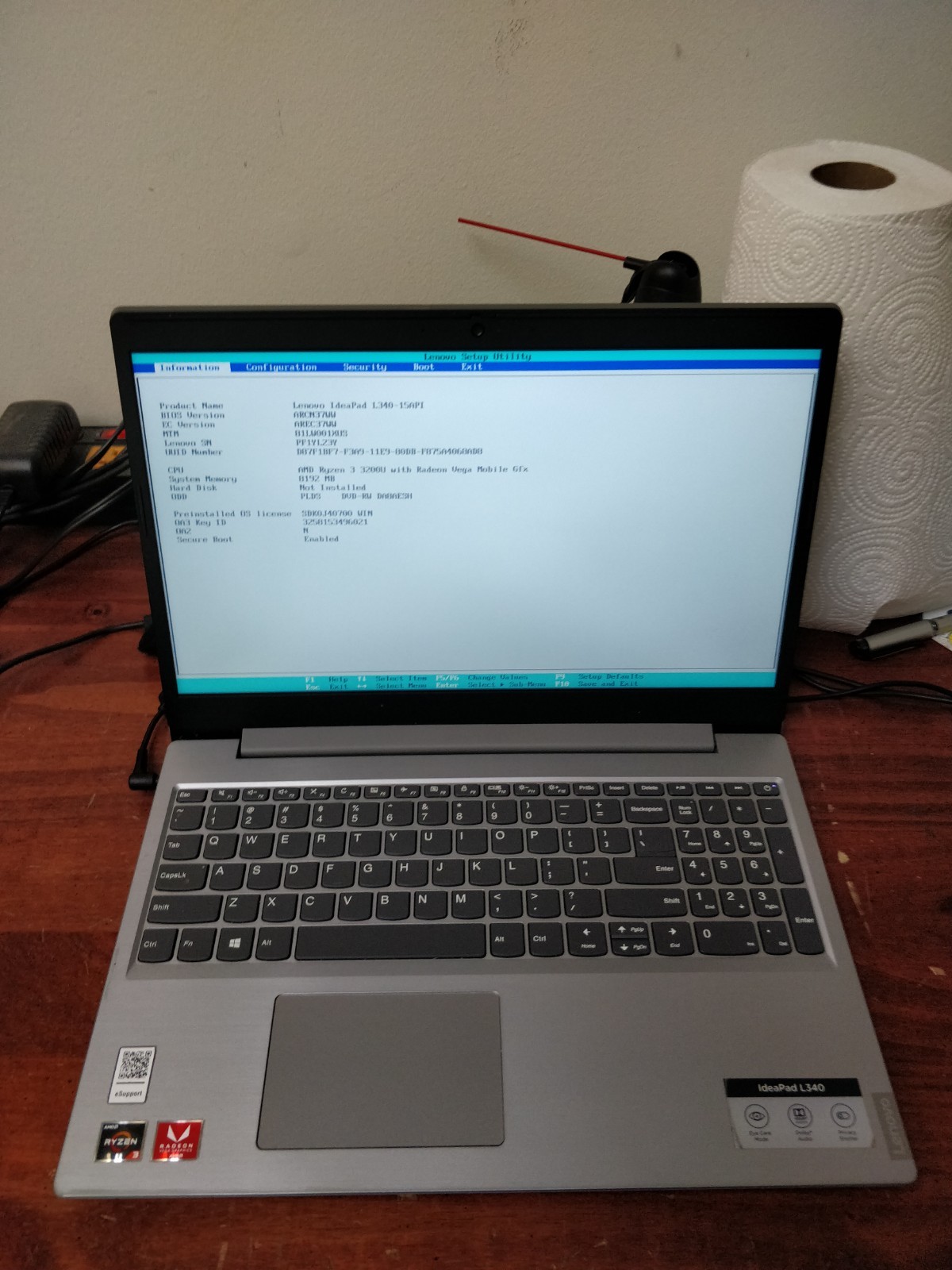 Lenovo IdeaPad L340-15API AMD RYZEN 3 3200U@2.60GHz 8GB RAM NO DRIVE PARTS 8546