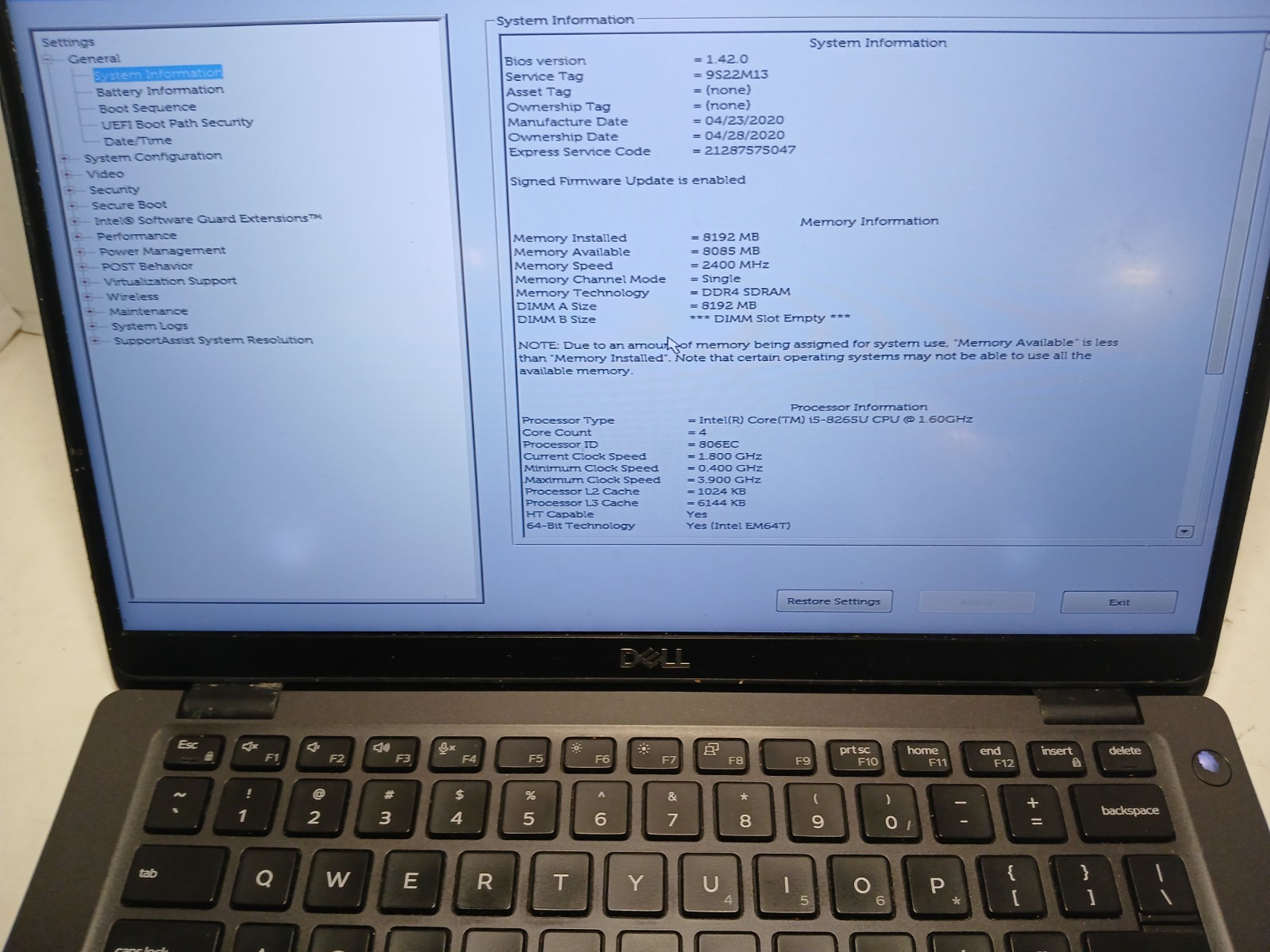 Dell Latitude 5400 i5-8265U 8GB RAM No SSD/HDD/OS! *READ* #97