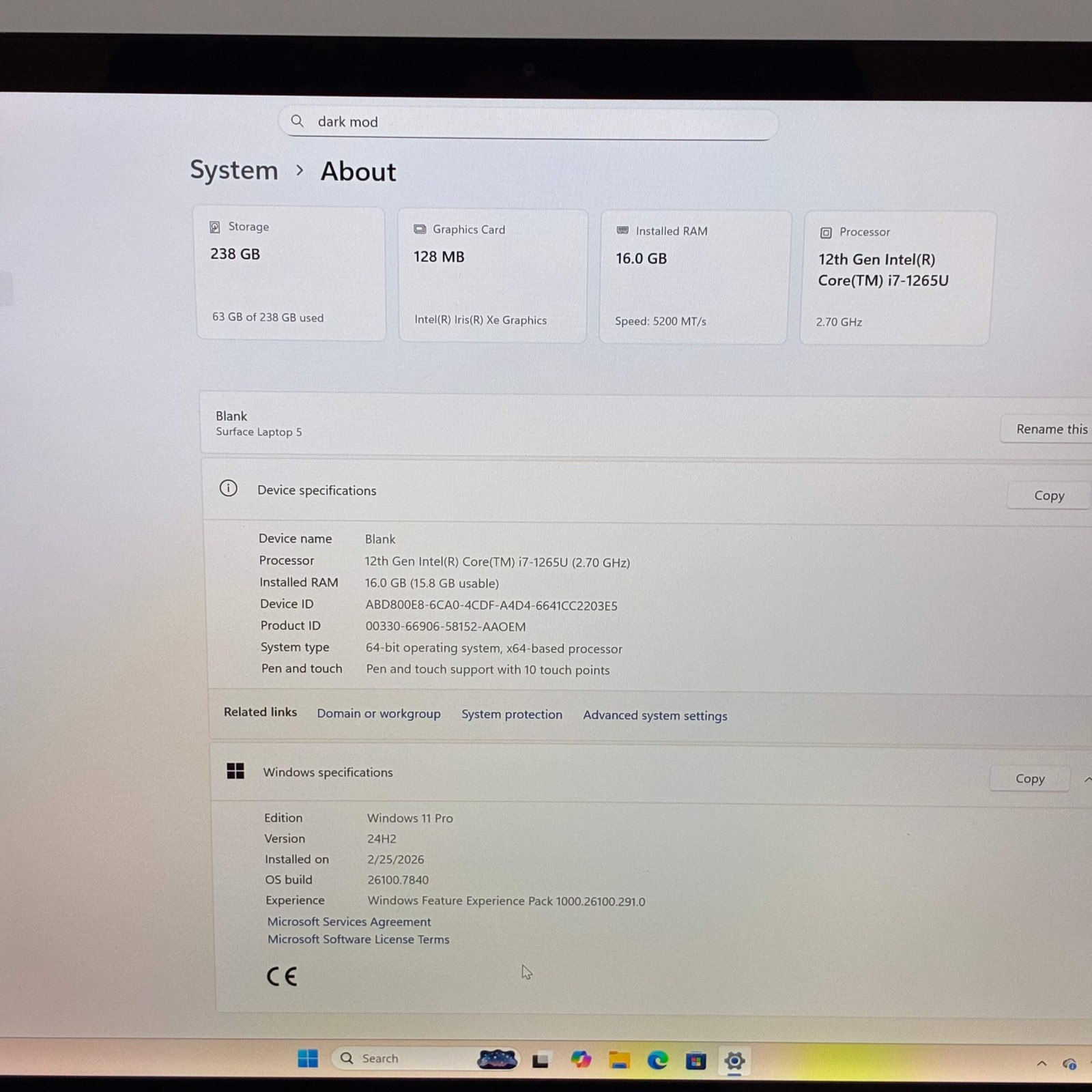 Microsoft Surface Laptop 5 13.5″ i7-1265U 16GB 256GB SSD Black – Used