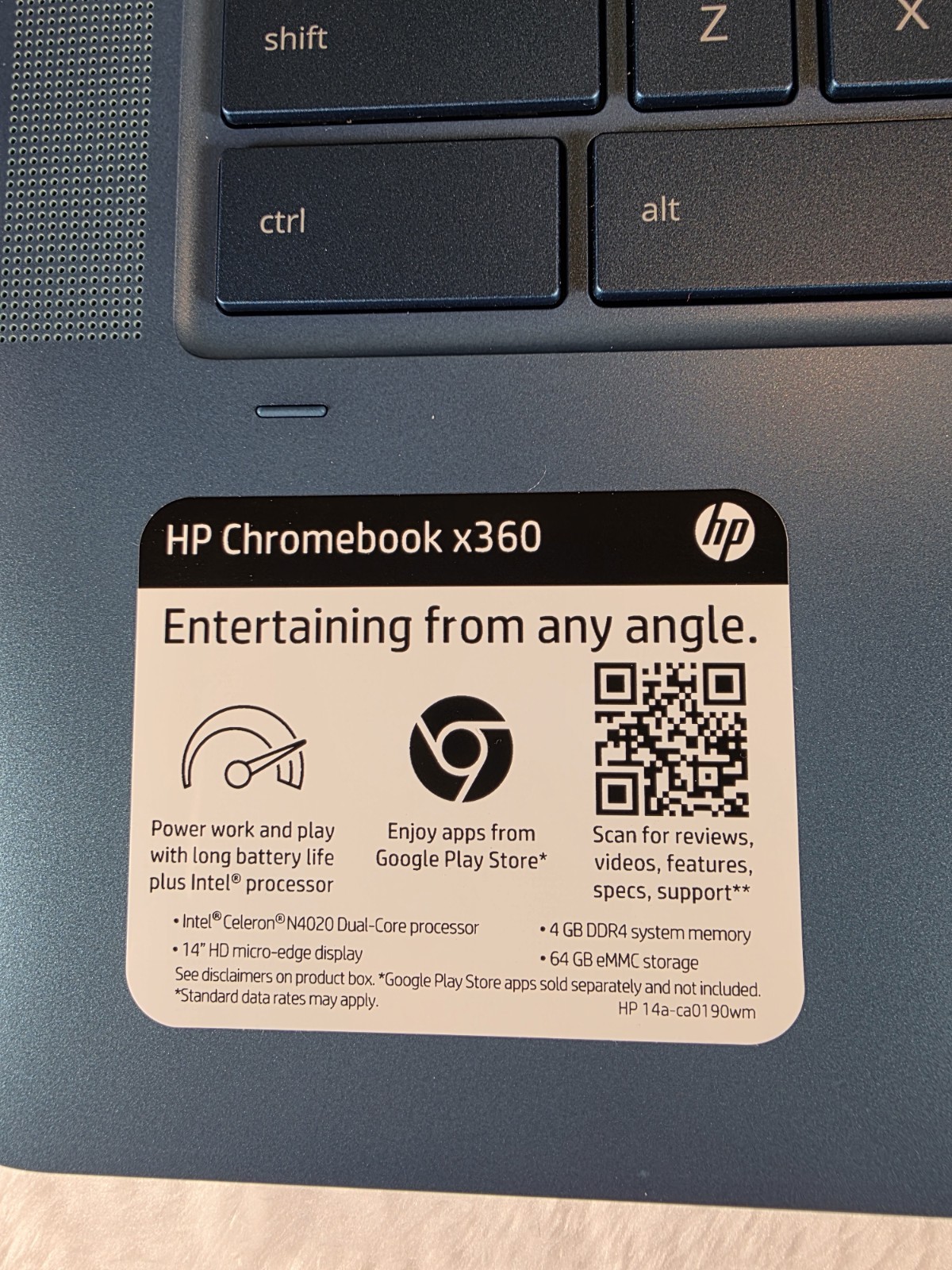HP Chromebook x360 14a-ca0190wm 14″ Blue 4 GB DDR4 64GB eMMC Celeron Processor