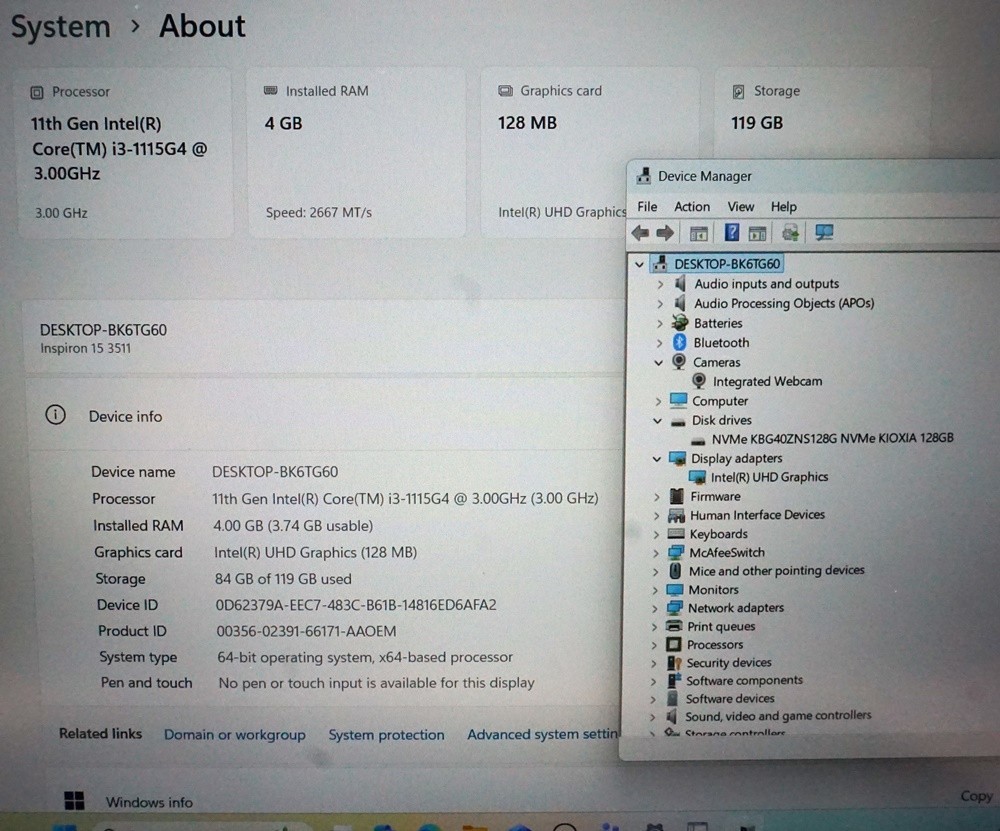 Dell Inspiron 15 3511 15.6″ FHD i3-1115G4 3GHz 4GB RAM 128GB SSD See Details