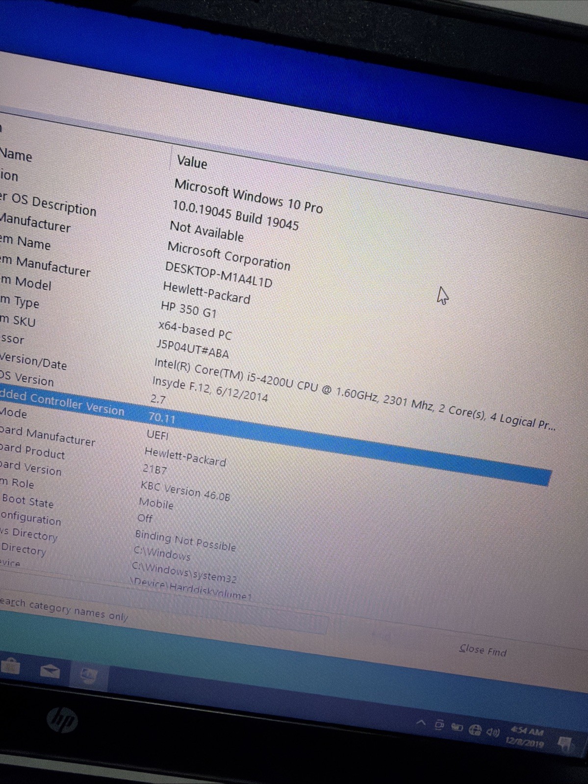 Hp 350 G1 15″ Laptop i5-4200u 8gb Ram 1TB HDD Windows 10 Pro NO P/S Scrn DMG