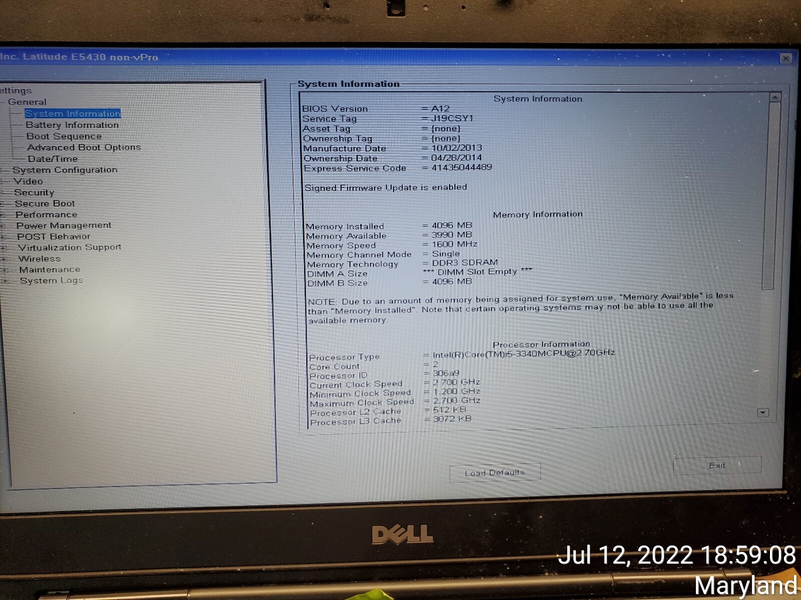 Dell Latitude E5430 non-vPro Laptop Parts/Repair i5-3340M @2.7GHz 4GB RAM NO HDD