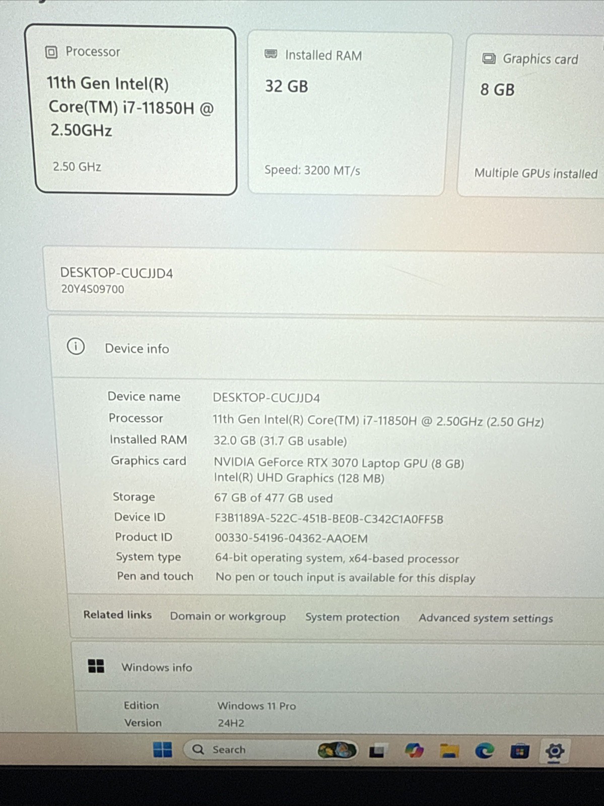 Lenovo ThinkPad P1 Gen 4 i7-11850H 512 32GB 16″ 4K HDR 3840×2400 NVIDIA RTX 3070