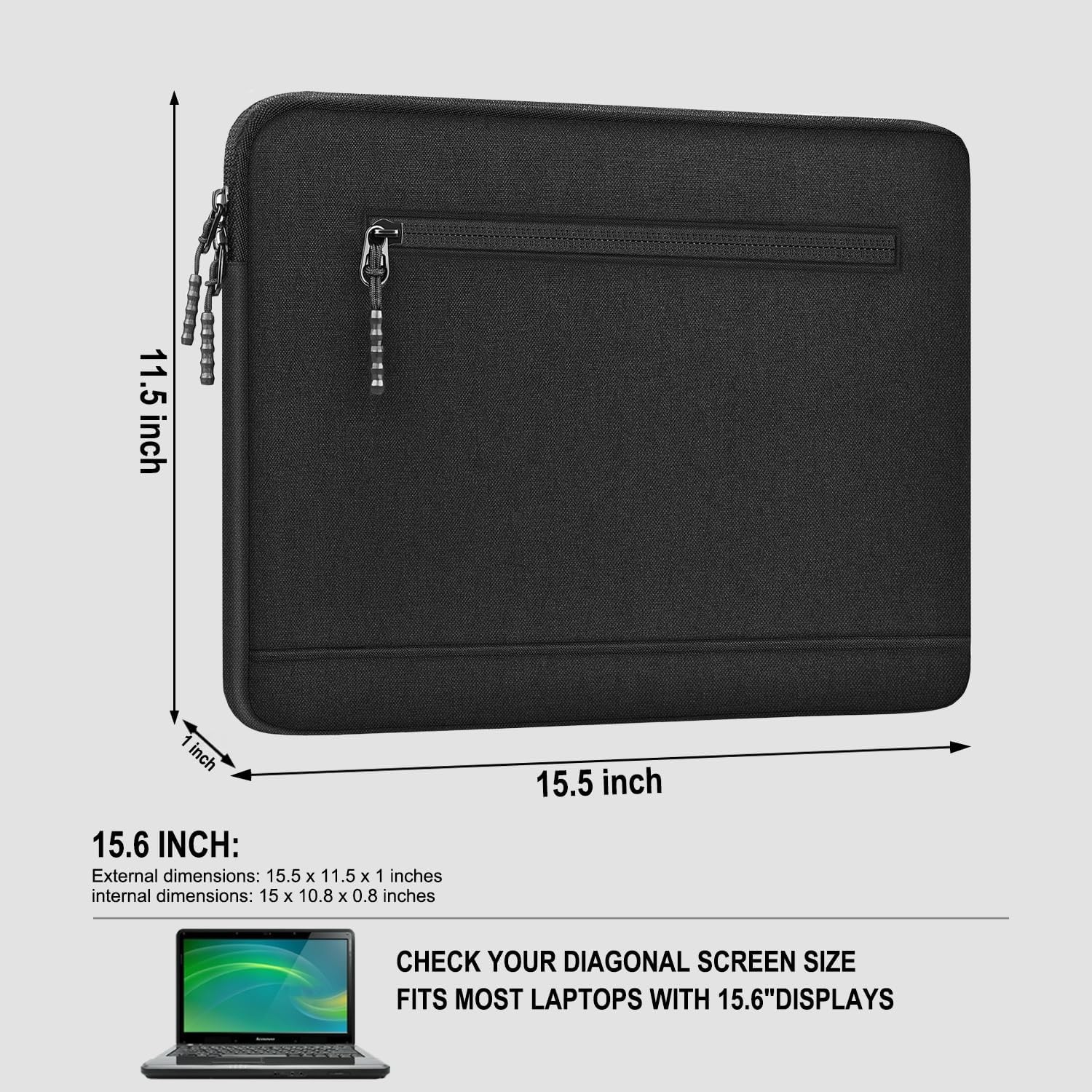 15.6 Inch Laptop Sleeve, Durable Shockproof Case with Front Pocket, Water Resist