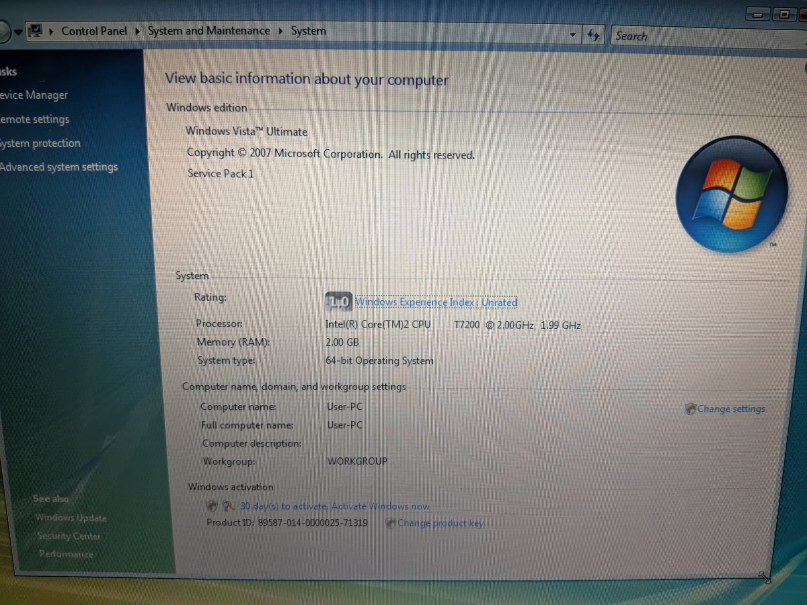 Rare Asus G2P Windows Vista Gaming Laptop Intel Core 2 T7200 2GB RAM 160GB HDD