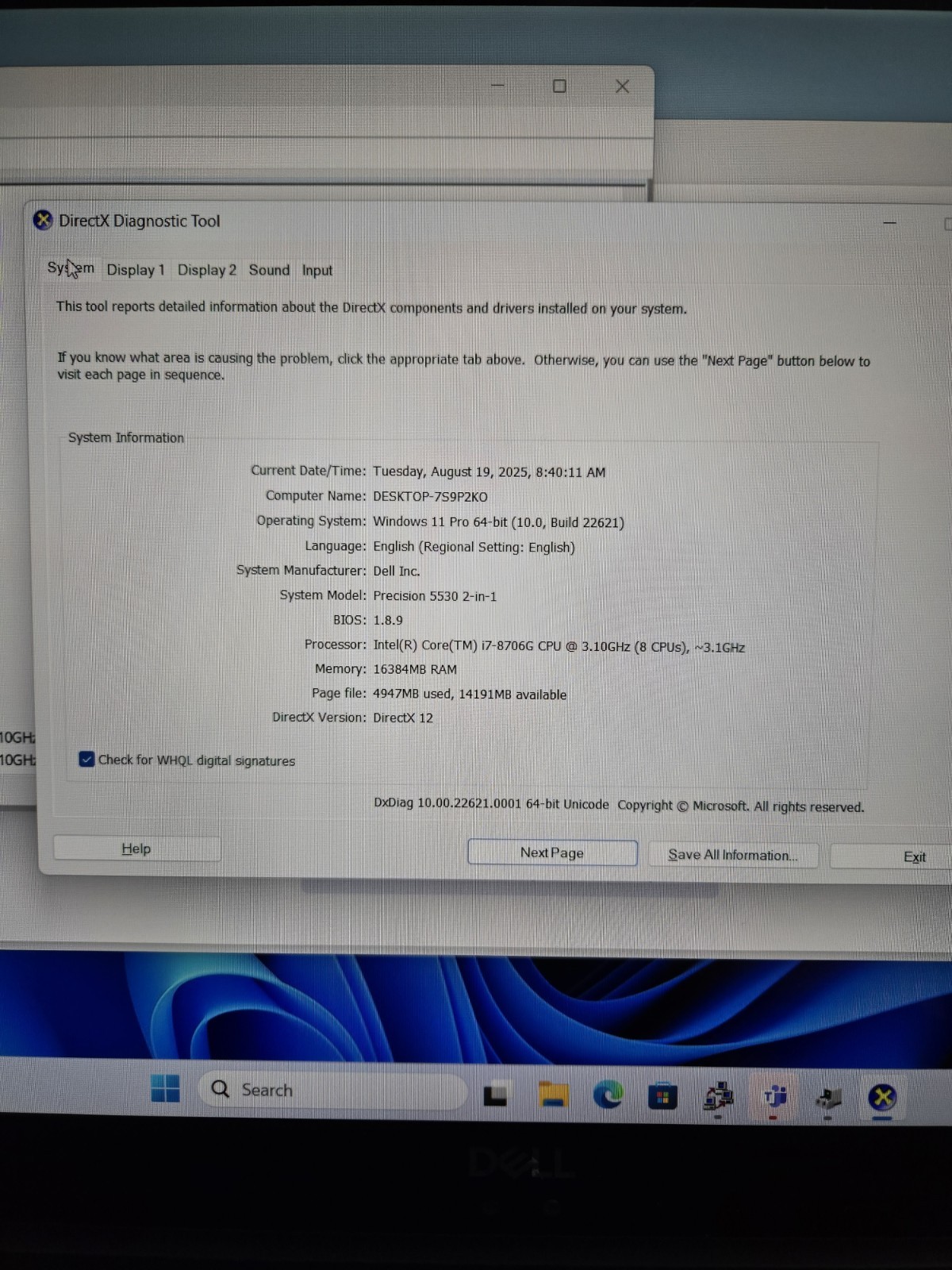 DELL Precision 5530 2-in-1 i7-8706G 3.1GHz 16Gb RAM 256Gb NVMe Touch Pro WX Vega
