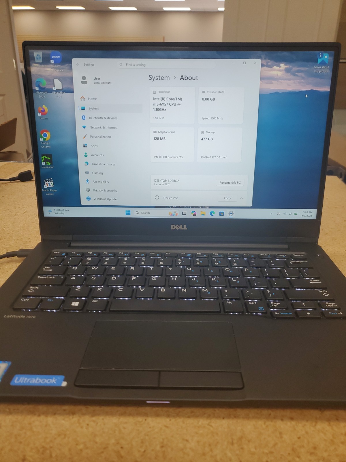 14″ Dell Latitude 7370 Laptop m7-6y75 8GB RAM 500GB SSD Win 11 Pro 060126-4