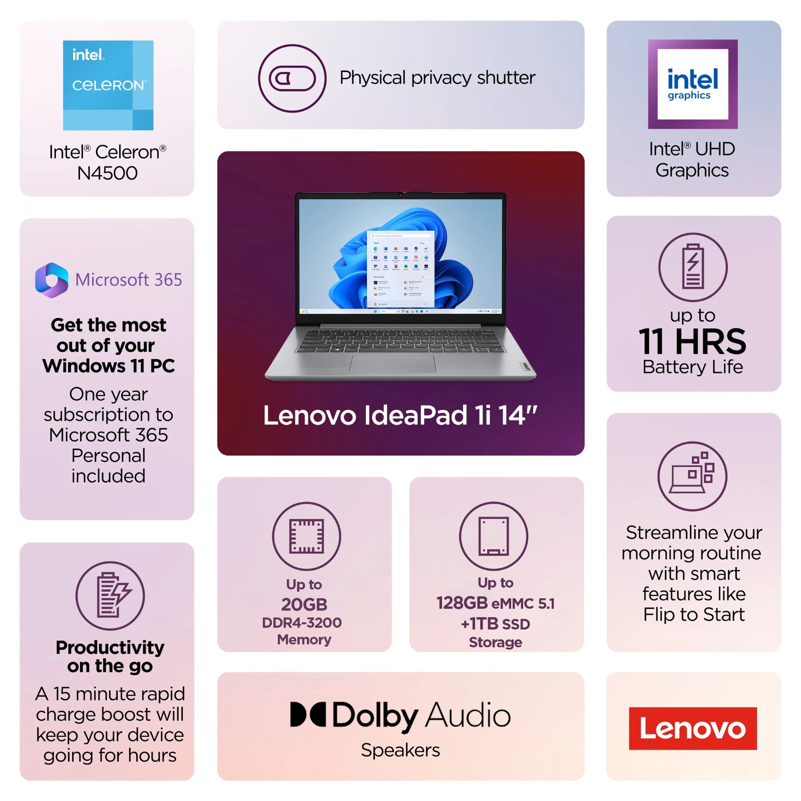 2026 Lenovo IdeaPad Laptop Notebook 14″ Intel Processor Up to 20GB RAM & 1TB SSD