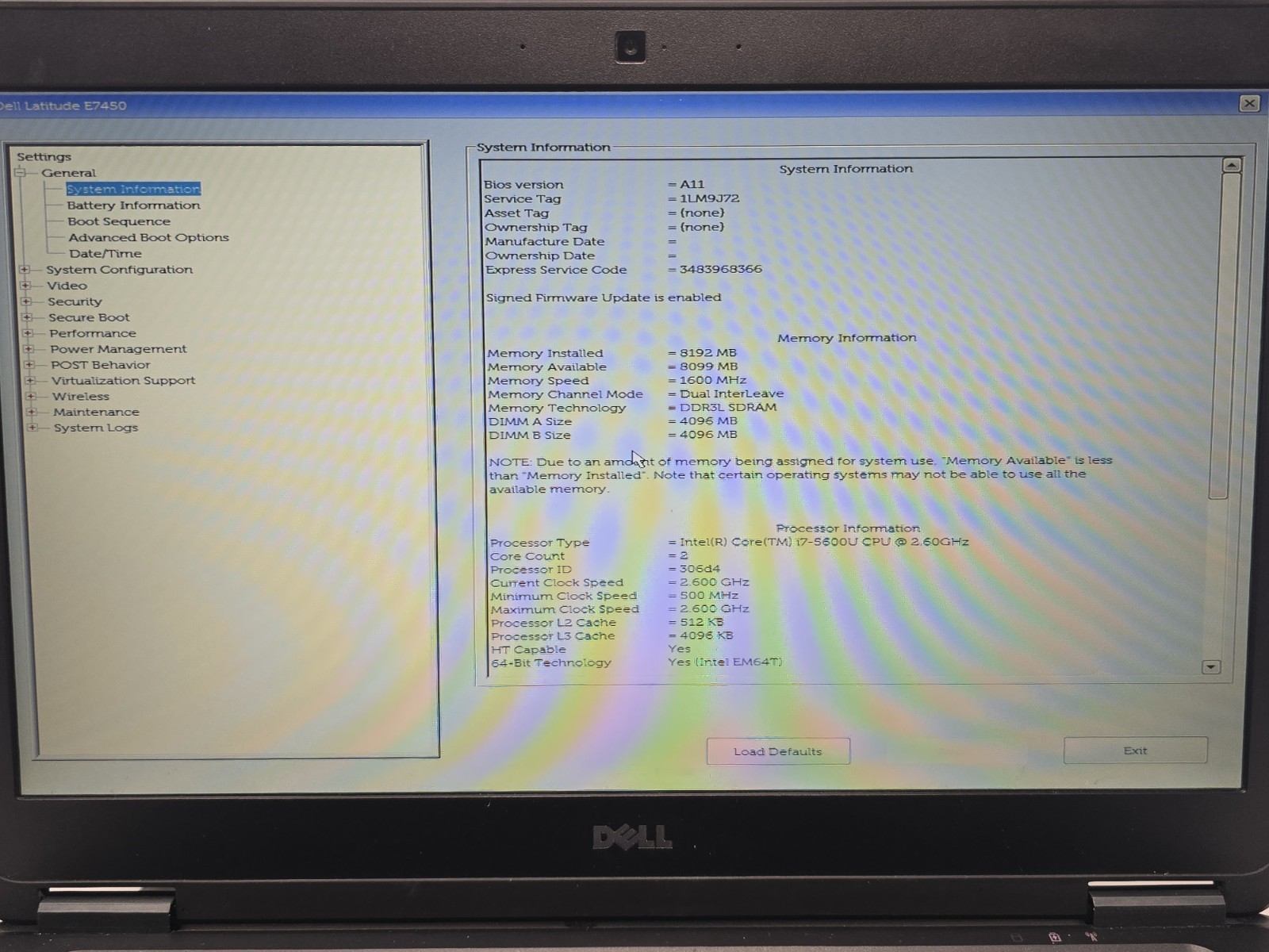 Dell Latitude E7450 Intel Core I7-5600U 2.60GHZ 8GB RAM – NO HDD, NO OS #47