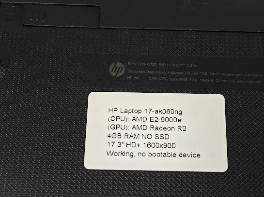 HP Laptop 17-ak060ng – AMD E2-9000e, AMD Radeon R2, 4GB