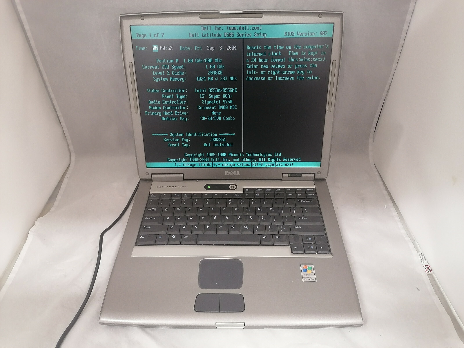 FOR PARTS 15″ Dell Latitide D505 Pentium M 1.6 1GB DDR No Hard Drive, No Battery