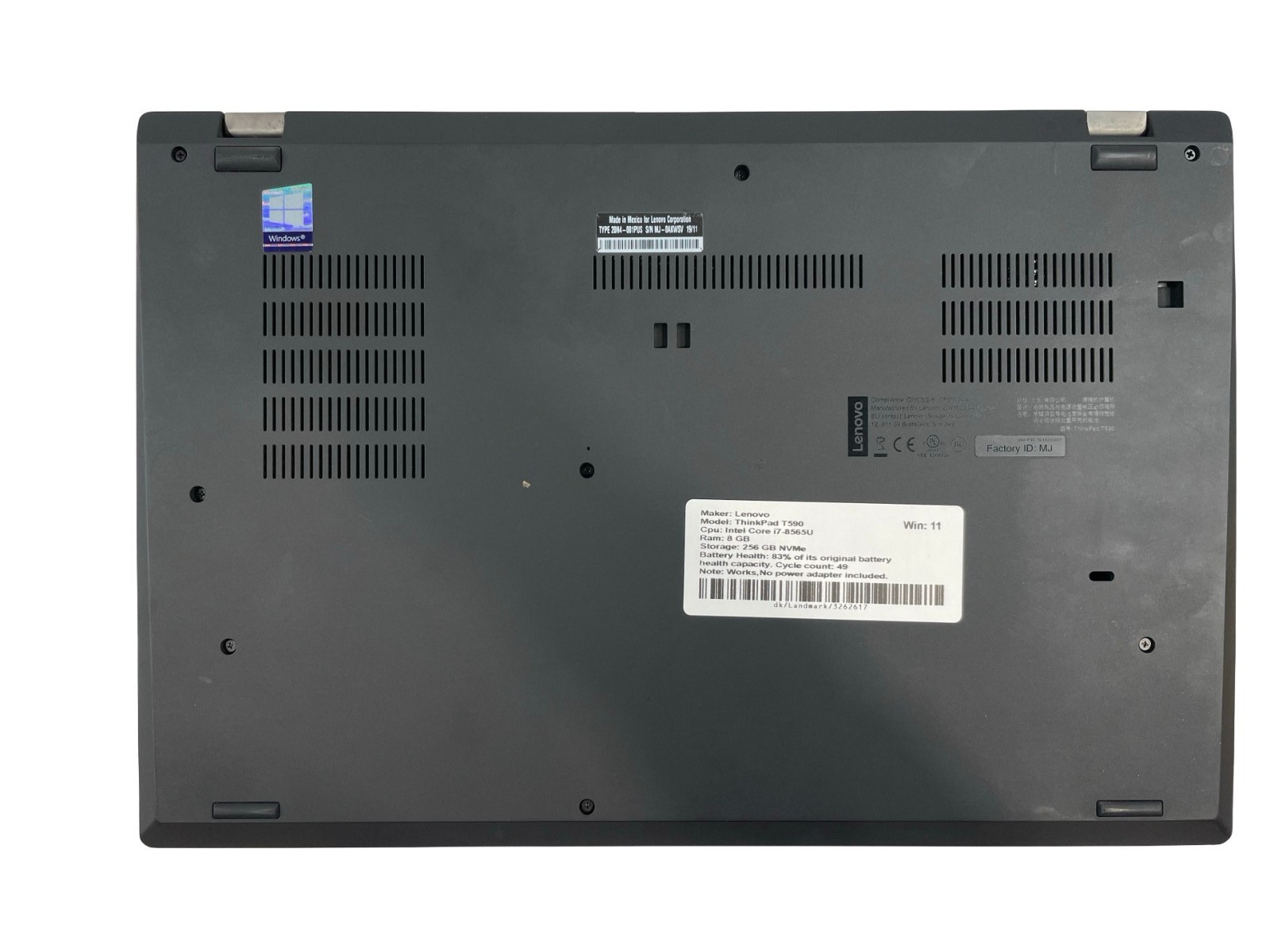LENOVO THINKPAD T590 Intel i7-8565U 8GB RAM 256GB NVMe Win 11
