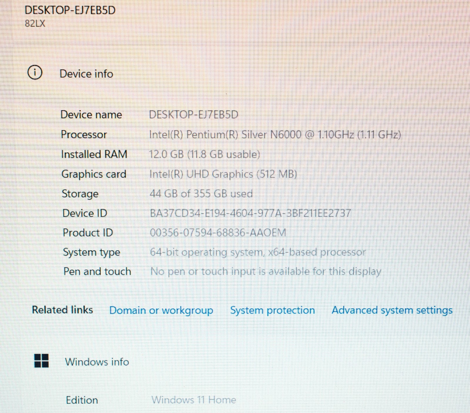 (MA5) Lenovo Ideapad 15.6 Intel Pentium N6000 1.11 GHz 12GB RAM 256 SSD W.11 H
